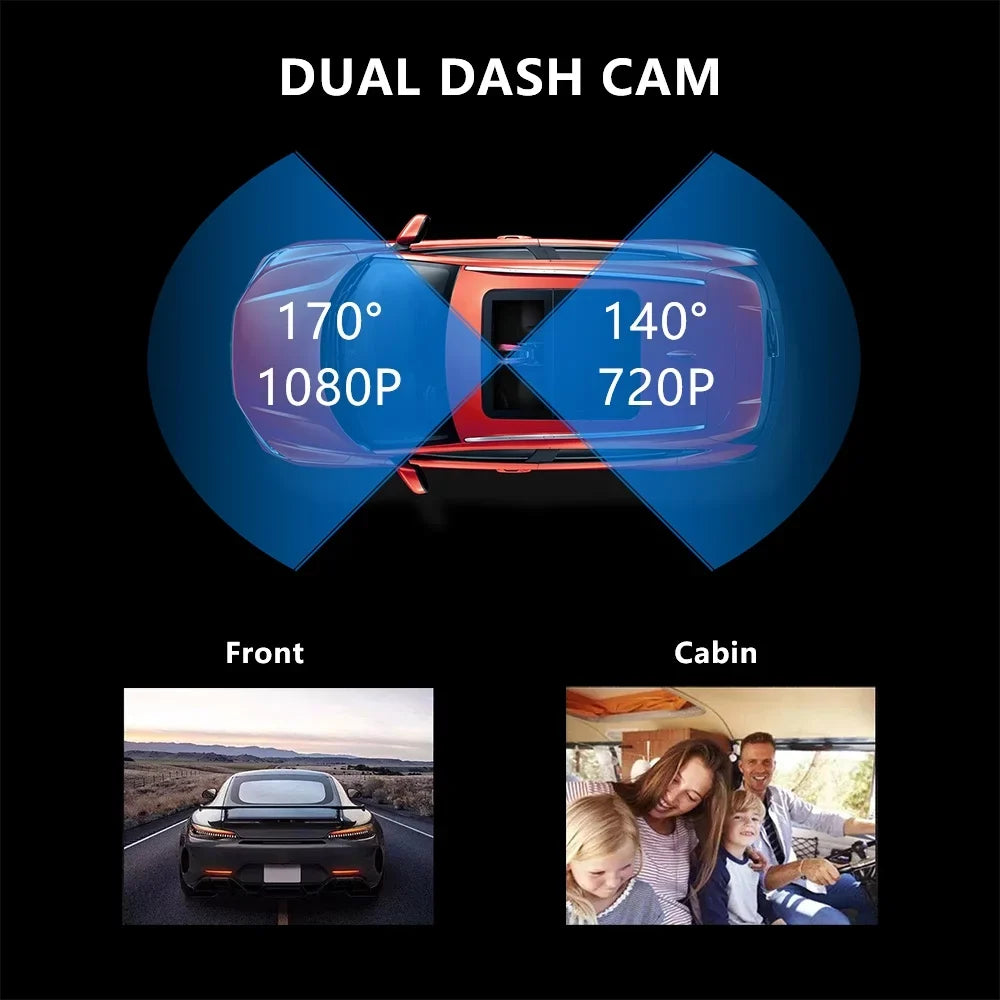 Front Locked, Detection, 1080P 1.5in and Dash Driving Dual Channel Parking Loop Motion Dashboard 2 Recorder Accident Camera Recording, Night SOATUTO Car Vision, IR IPS Cam Cabin Monitoring, with