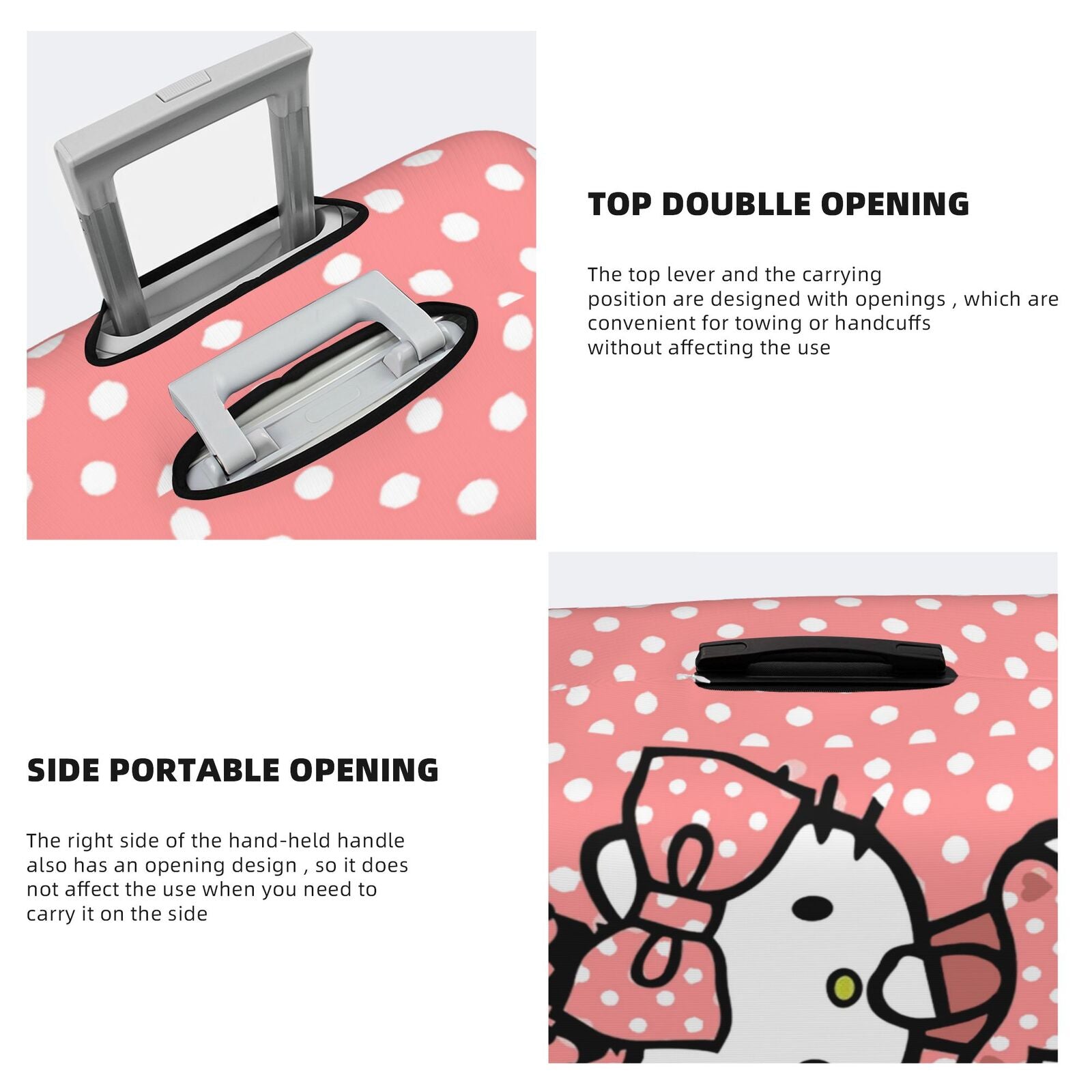 Washable Baggage Girls-Style Cover Zipper Travel Kitty Cover Elastic Concealed Suitcase 4 Protector Fits Women Hello For Luggage Protective Gifts Trunk Suitcase 22"-24" Case With