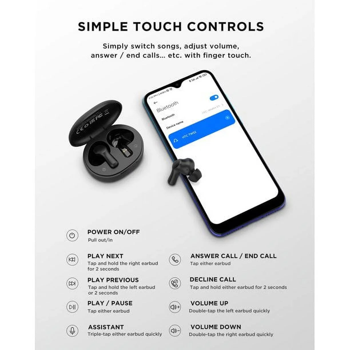 Earbuds Earbuds HTC Earbuds Android Microphone, 5.1 with Bluetooth Headphones Wireless Bluetooth True Wireless Earphones,Black Sport ANC