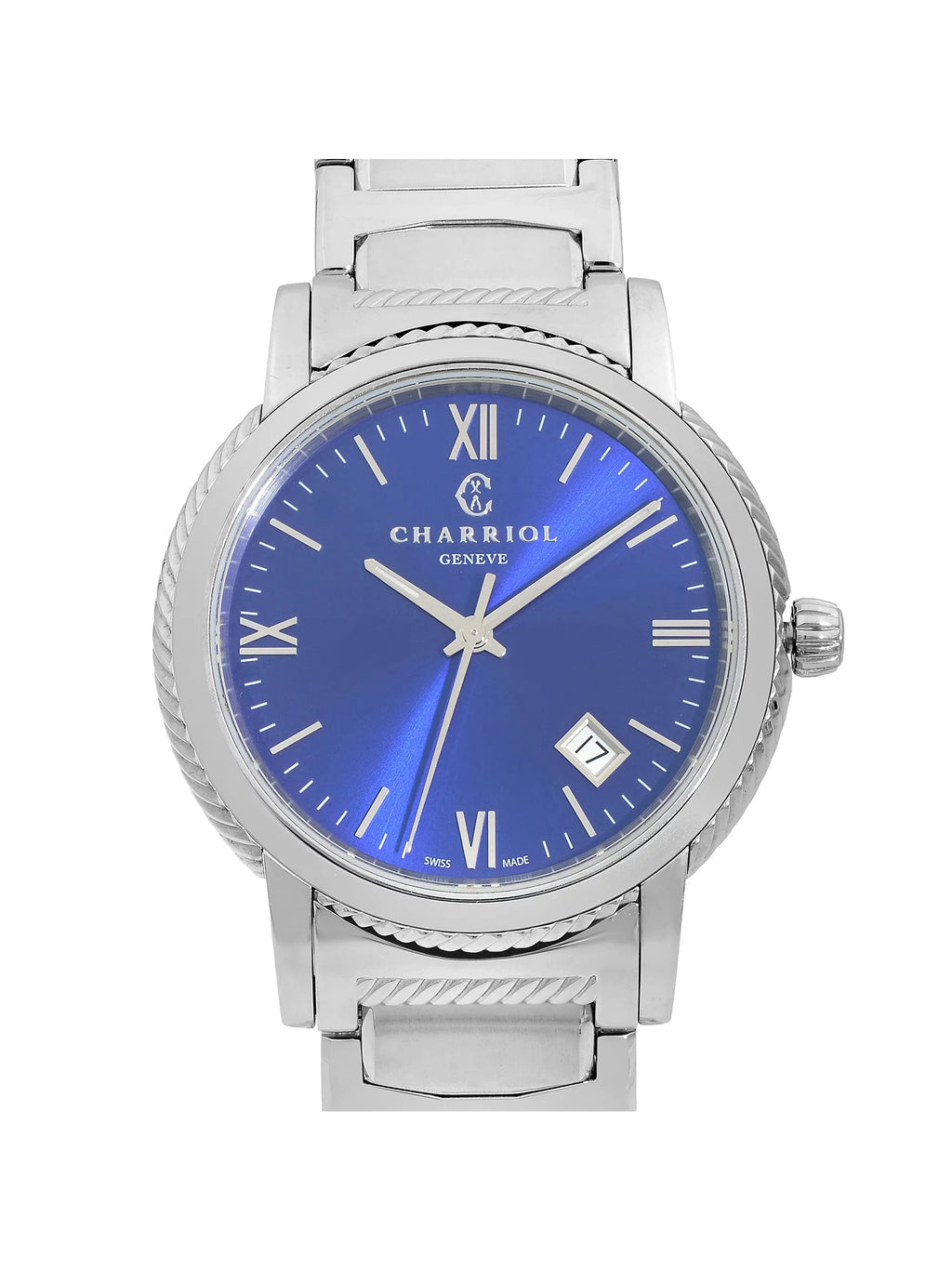 Watch Quartz Steel P40S2.930.002 Mens 40mm Blue Charriol Stainless Parisii Dial