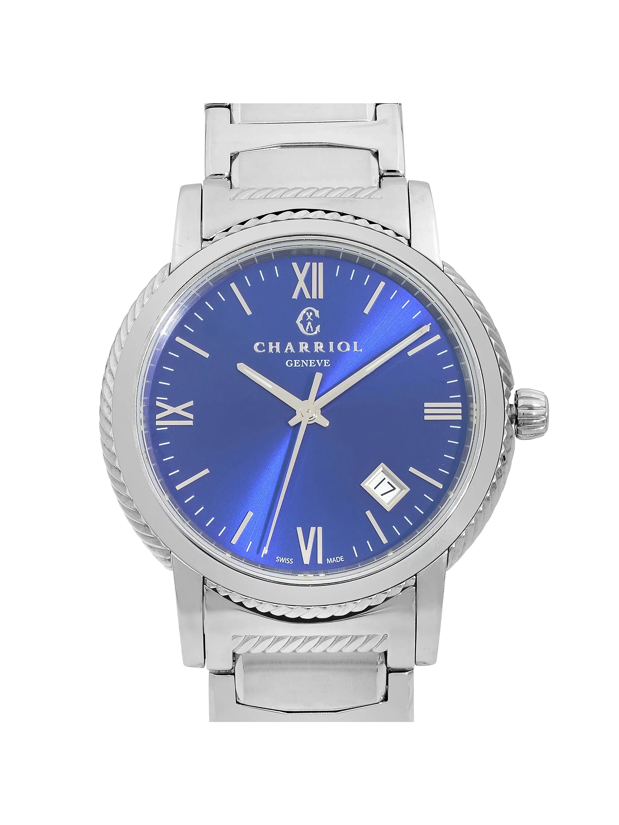 Watch Quartz Steel P40S2.930.002 Mens 40mm Blue Charriol Stainless Parisii Dial