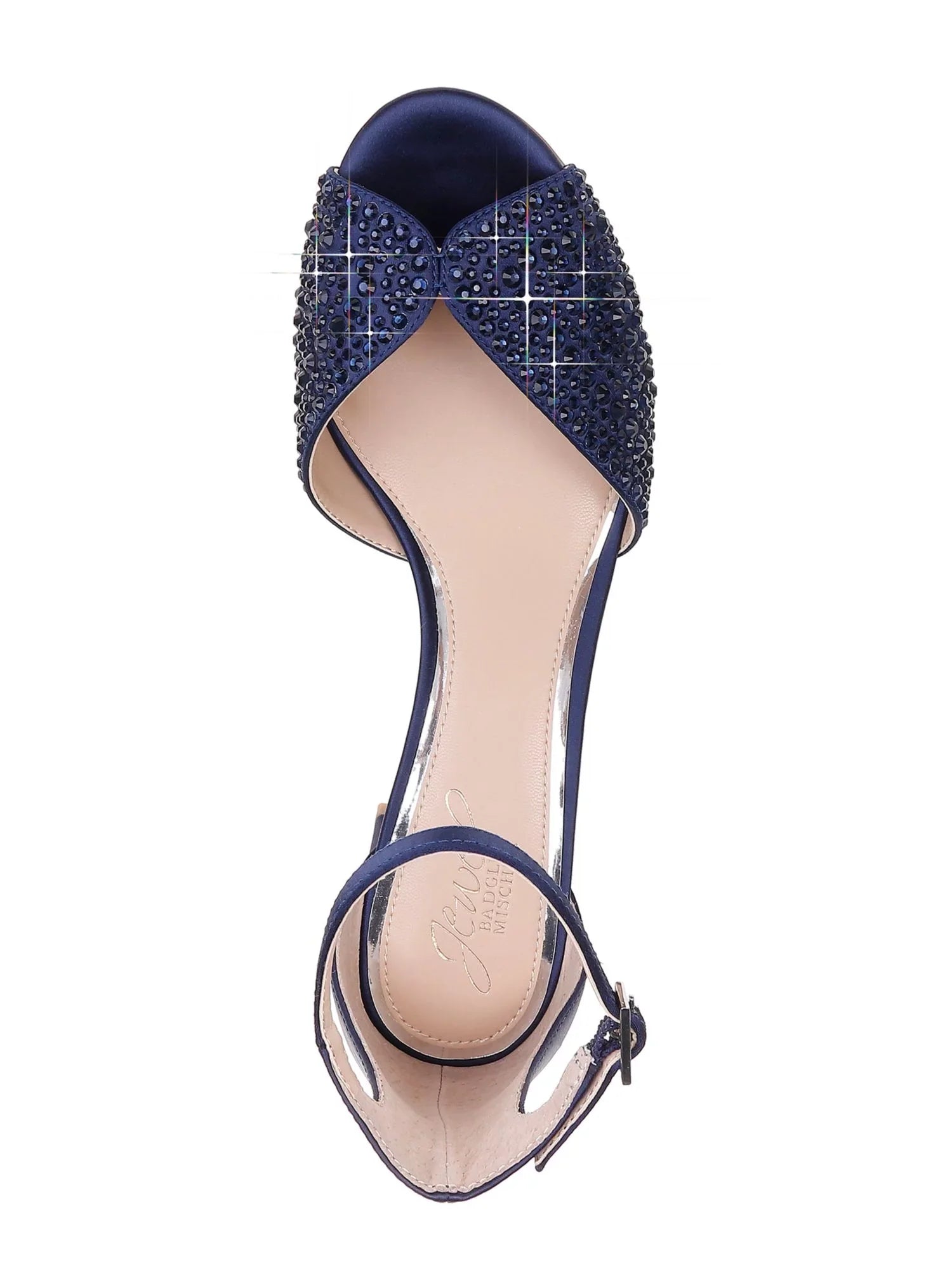 JEWEL Toe 9.5 Dress Rhinestone Round Buckle MISCHKA Navy Sycamore Womens Heel Strap BADGLEY Ankle Sandals Block Shoes