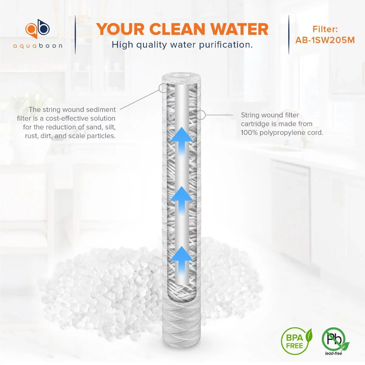 Cartridge 20 | 2.5" 5 inch PD-5-20, Water RO | Micron 6-Pack Unit 20" x AP110-2C, Universal Wound Any Replacement Filter for String Sediment 101-230, Compatible Aquaboon P5-20, CFS124-C20, with