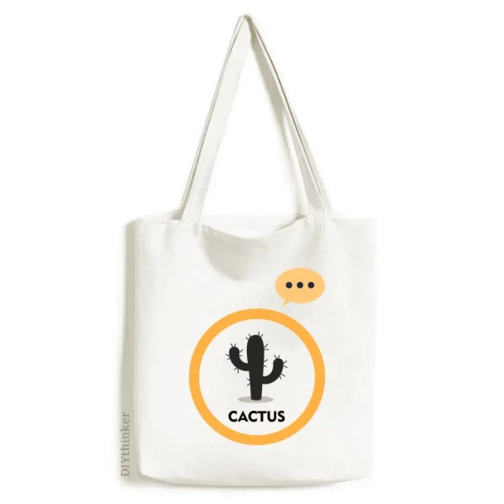 Sack Canvas Shoulder Tote Outline Cactus Bag Green Expression Succulents