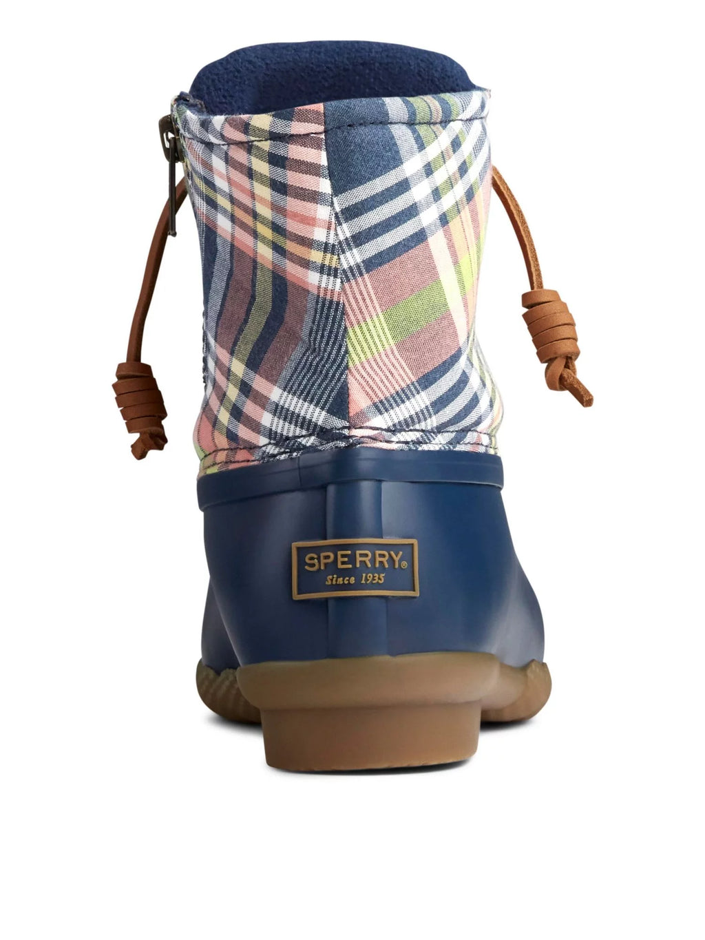 M Water SPERRY Block Round Zip-Up 8.5 Resistant Lace Toe Saltwater Non-Marking Womens Plaid Heel Blue Duck Boots