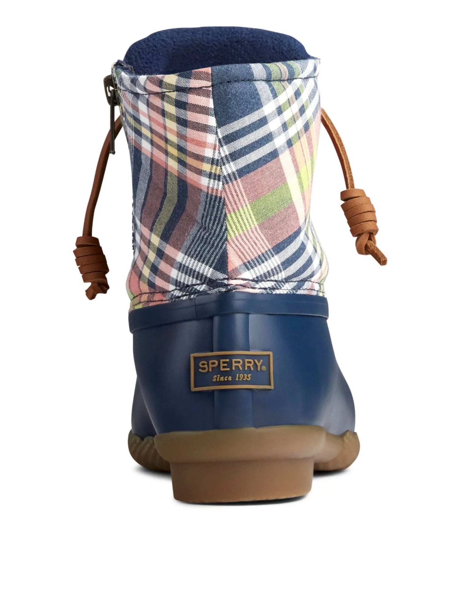 M Water SPERRY Block Round Zip-Up 8.5 Resistant Lace Toe Saltwater Non-Marking Womens Plaid Heel Blue Duck Boots