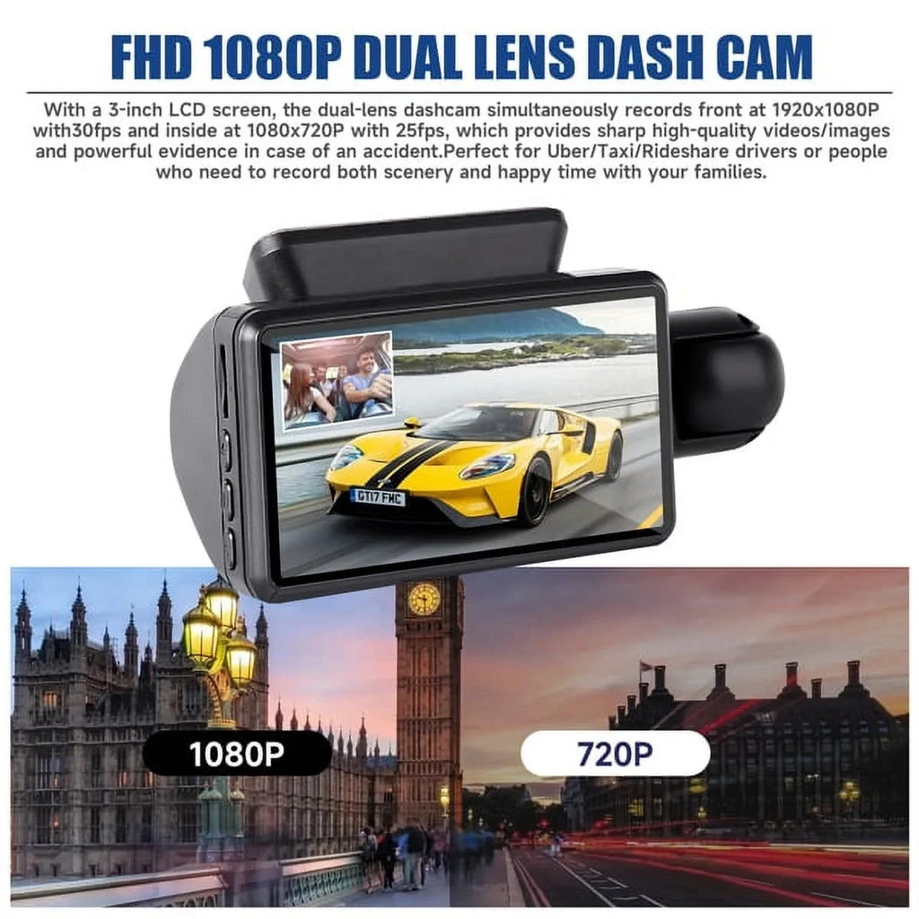 Cam Wide Loop Rear, 1080P Vision 170° and Front G-Sensor Dash Angle, Camera Night Dash SYTHERS Recording,