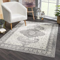 '- - Goksun 7'10" Vintage Pattern Rug Living Persian Beige Indoor 10' Room, Distressed Area Marash Medallion Grey, X - Collection Boho Traditional Oriental - Bedroom,