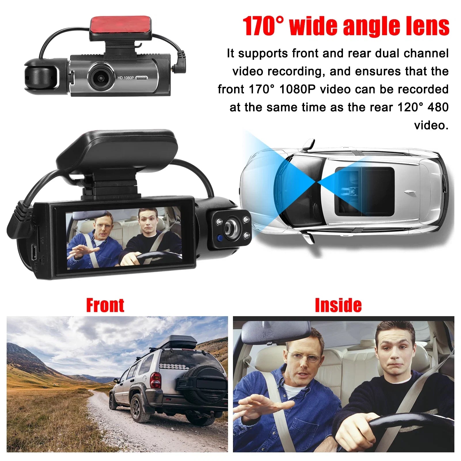 Dual Video DVR Dash Angle Meterk Car Viewing Lens Recorder Motion Recorder Camcorder Auto Night Cam Car Multi-language Car Detection 170 Degree Wide