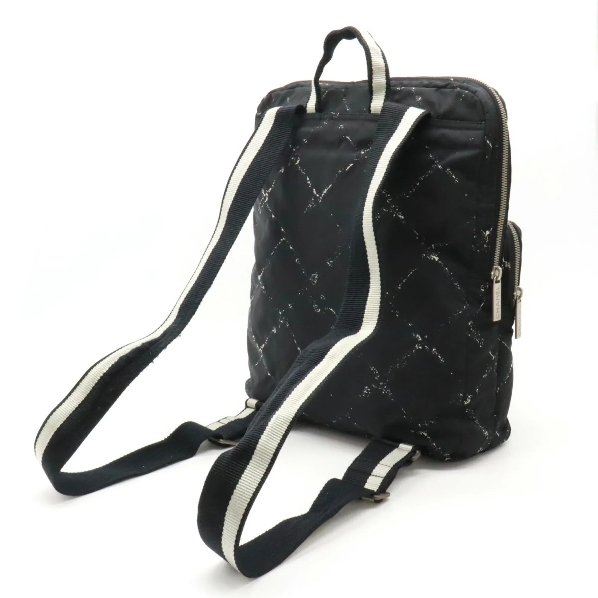 Pre-Owned Travel Old Black Rucksack Line CHANEL Daypack (Good) Nylon Backpack Chanel Jacquard