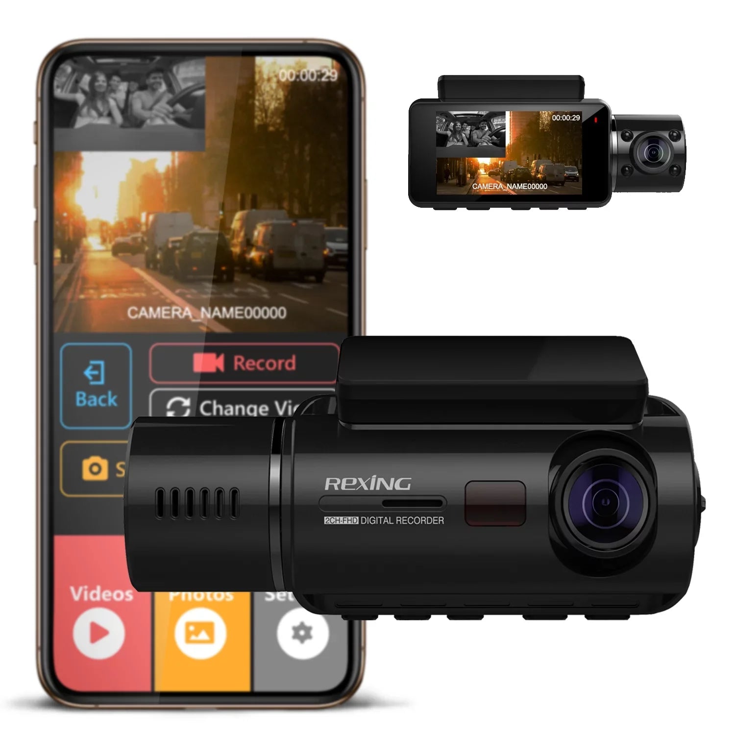 Dash Basic Full Cam Rexing and 1080p Wi-Fi HD Cabin V3 Inside Front Dual Camera with