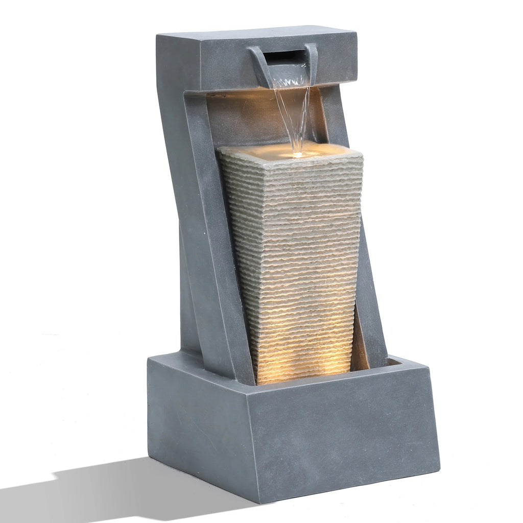 2-Column Outdoor Lights Resin Sculpture LuxenHome with Fountain Gray