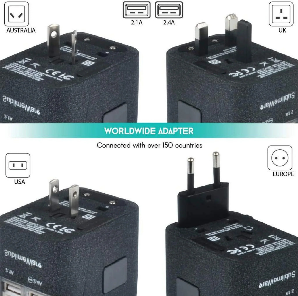 Power - Italy USB 150+ Adapters China - Ireland 2.4A (SandBlack) Sublimeware Travel UK - Plug European Europe America Adapter by for 4 Charging for Adapter for Travel Countries International Smart