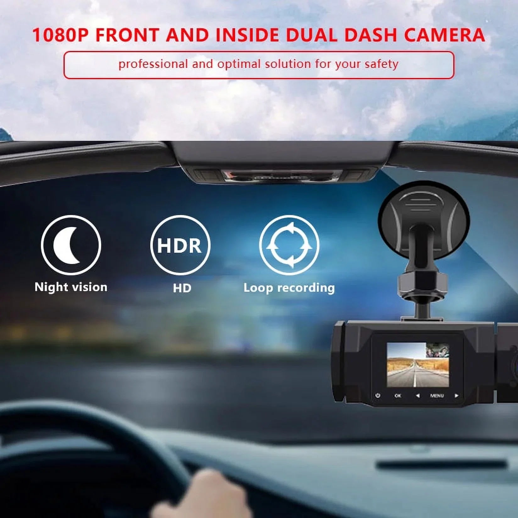 Front Locked, Detection, 1080P 1.5in and Dash Driving Dual Channel Parking Loop Motion Dashboard 2 Recorder Accident Camera Recording, Night SOATUTO Car Vision, IR IPS Cam Cabin Monitoring, with