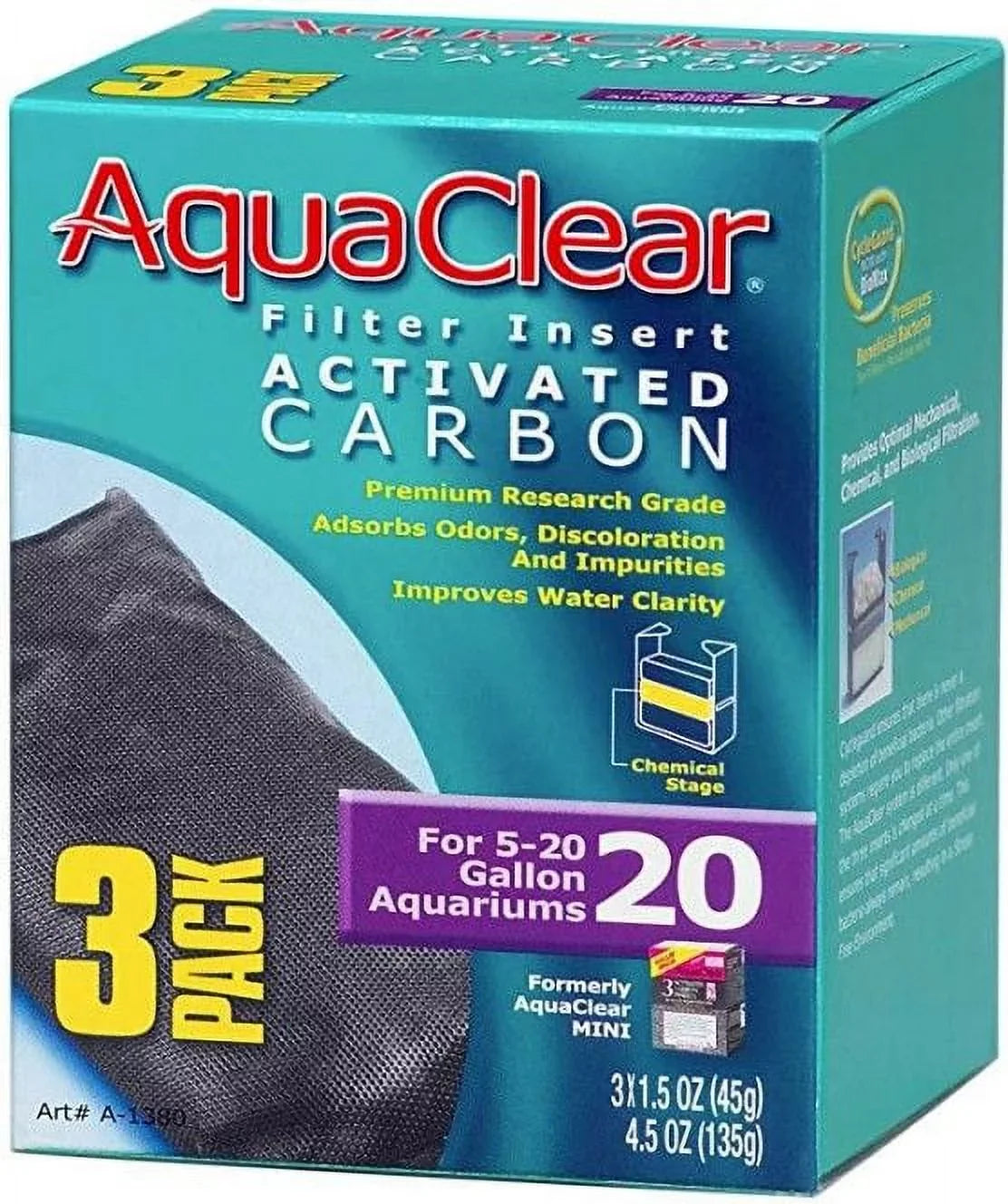3/pk Inserts Carbon Filter 20 (4 Aquaclear Size Activated - Packages)