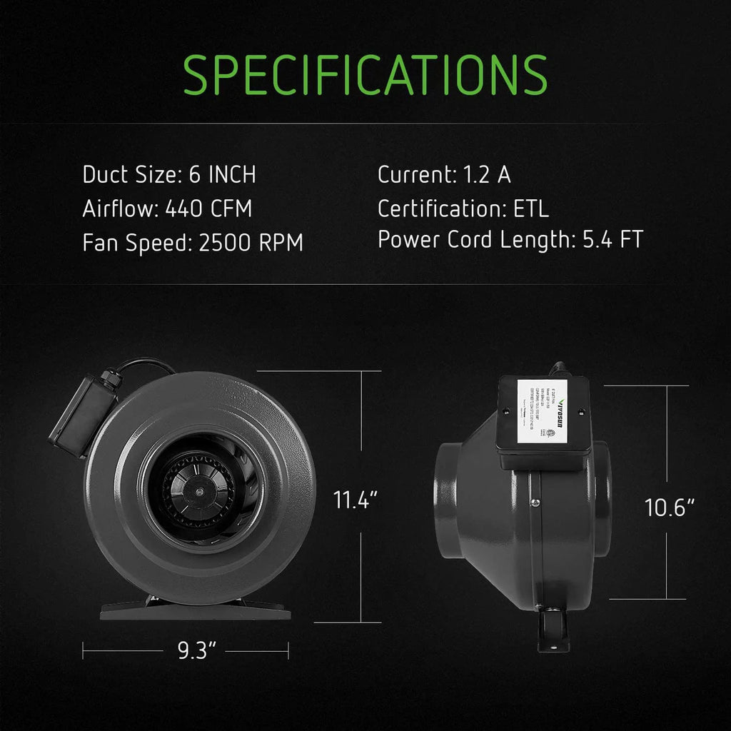 440 Kit: and Filtration Combo 16 Carbon 6'' Filter Ducting Ft CFM Air VIVOSUN 6 Inline Inch Fan,