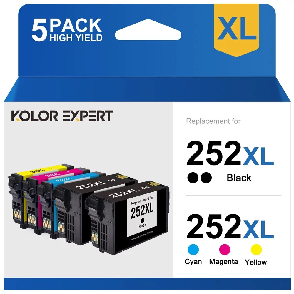 252 WF-3630 WF-7110 with use 252 WF-3640 to WF-7710 WF-3620 for Printer 252XL Cartridge WF-7620 Ink Ink Yellow,5-Pack) XL Cyan (Black Workforce Epson WF-7610 Magenta