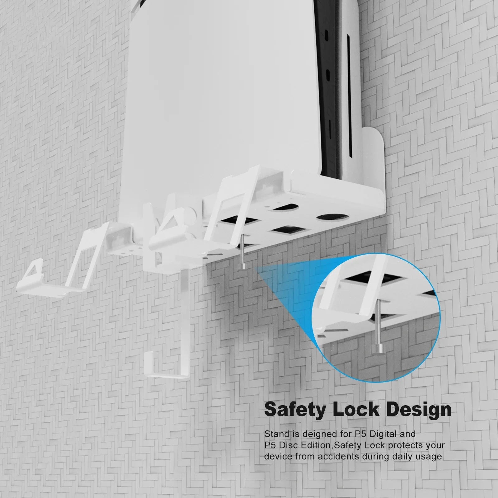 Space-Saving, Convenient Storage Iron Charging PS5 Cable Slim Set and Dual Bracket Wall Secure, with Mount Durable for