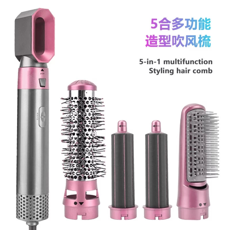 for Ionic Detachable and Dryer 5-in-1 Straightening Color: Negative with Automatic Curling Brush PinkGold Hair Styling, - - Heads Dryer Electric Blow Hair Brush Brush Styler