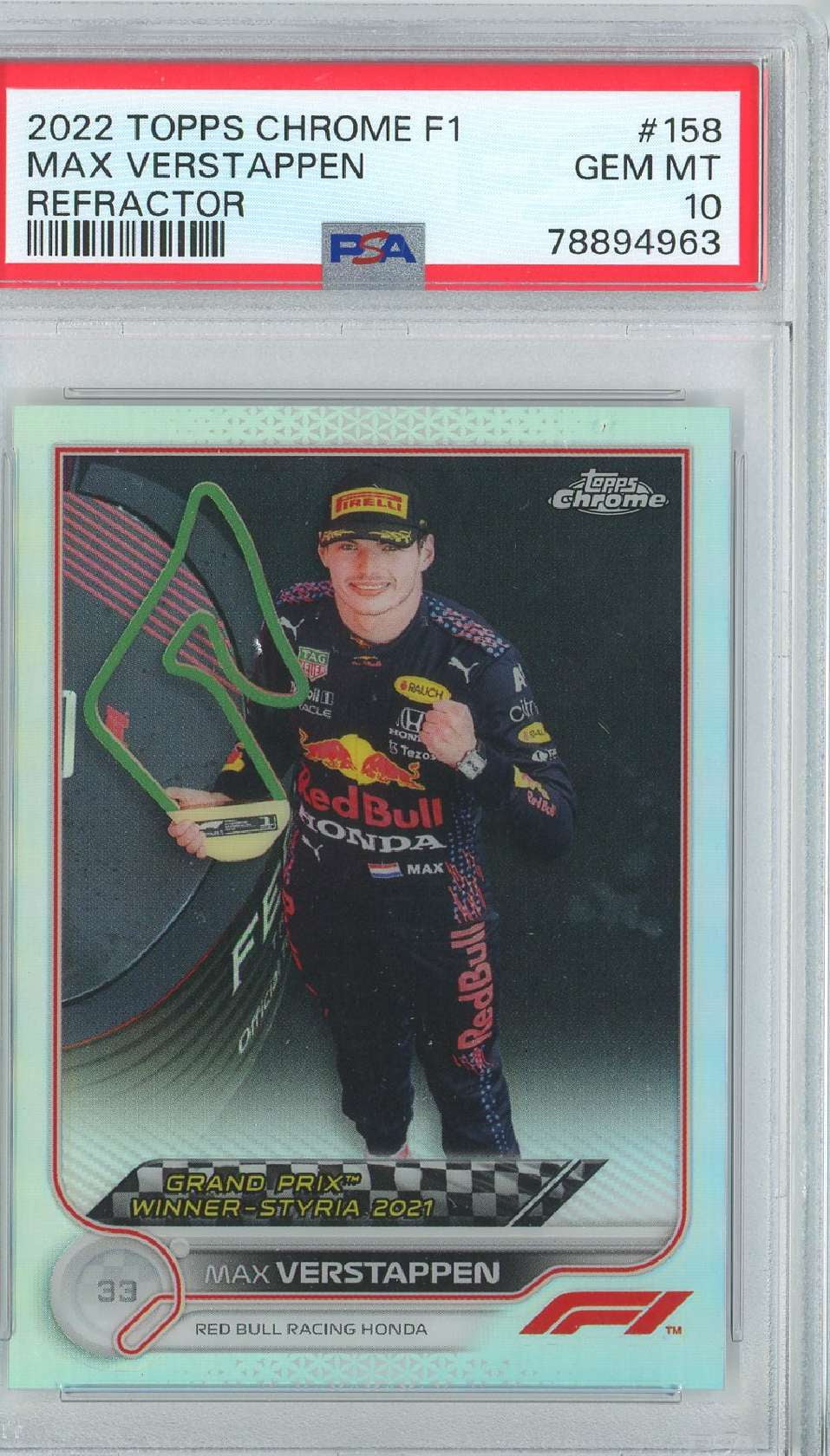 #158 (Refractor Topps 2022 10) Max Verstappen Chrome PSA F1