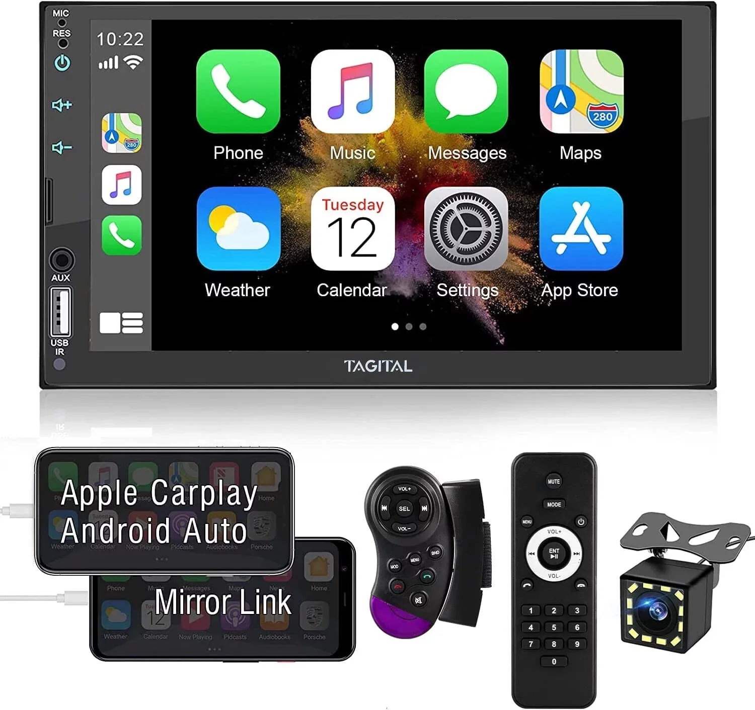 Player, Carplay Backup Inch HD Auto, Bluetooth, Double Camera, Din Car Screen MP5  with Mirror Link Touch Tagital Stereo LCD 7 &Android