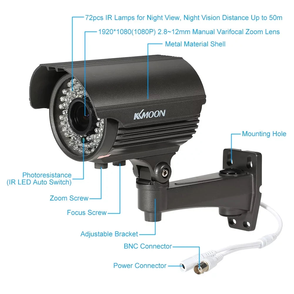 Vision, Sony 2.8~12mm IR PAL with 1080P System Lens IR-CUT CCTV 72 Camera 2.0MP, Indoor 1/3” Night - Analog Manual Zoom Varifocal Weatherproof, Use, CMOS LEDs, AHD