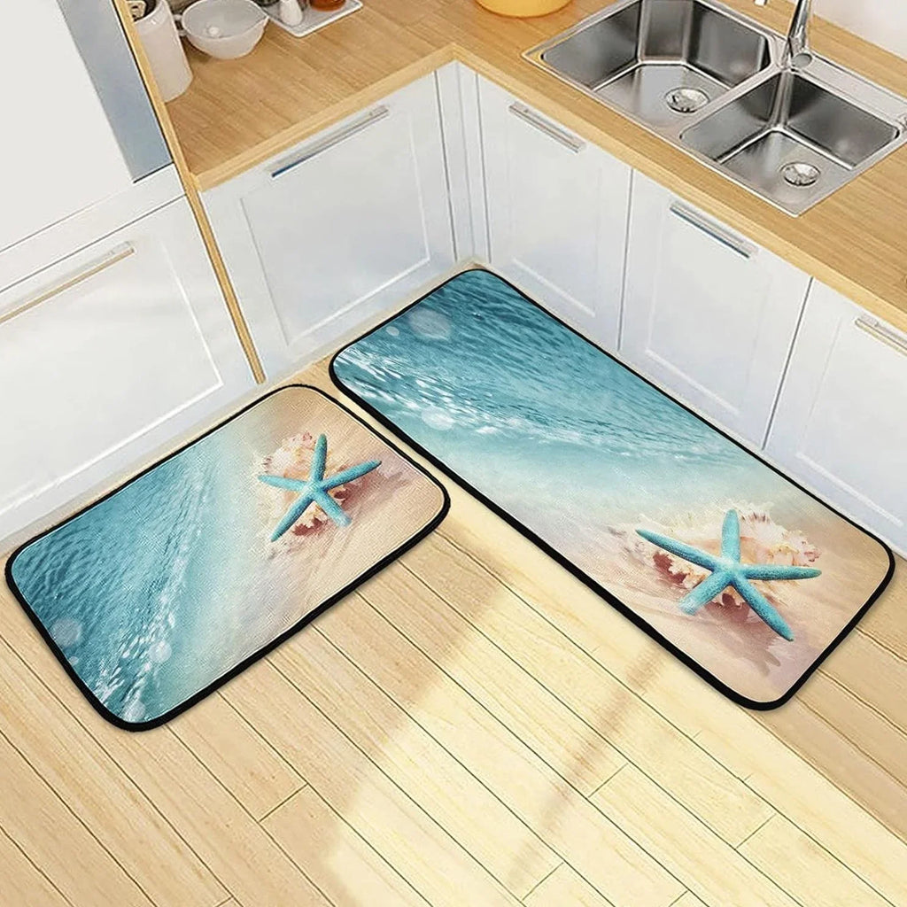 Perfect Bedroom and Kitchen Mats Washable Beach Room 19.7"x27.6" Living Carpet Sea Summer Bestwell Entryway, + for Runner Area Wave 19.7"x47.2" Conch Rug Floor Starfish Rugs,