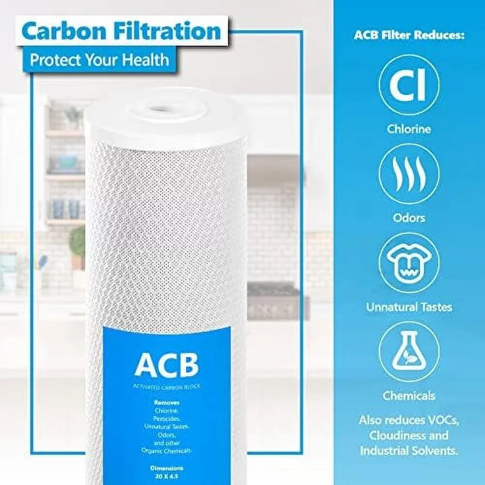 water activated large water x micron filter block whole water house filter pack replacement capacity 5 6 carbon acb filter filter 4.5” 20” filtration inch