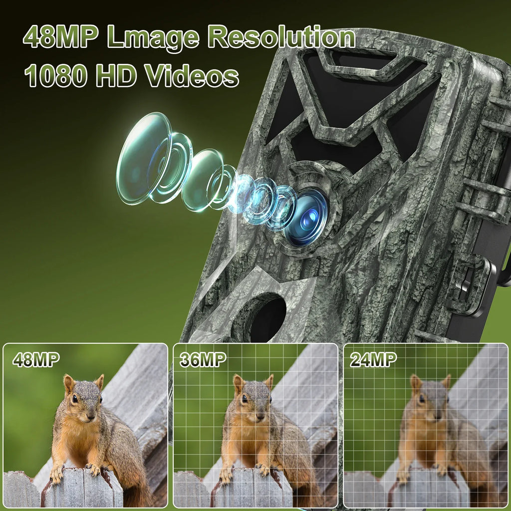 Trail Camera, 48MP Trail Wifi Home 1080P Vision Security Camera with LCD Hunting Activated Game Motion Angel 120° SUNOYAR 2.0" Night Cameras for Waterproof, Wide