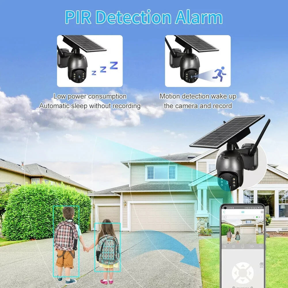 Solar Outdoor IP66 Wireless 1080P PTZ PIR Detection, Surveillance Camera Audio, 2-Way Detection AI HD Waterproof, Security WIFI Camera, DFITO Human CCTV Camera Security Motion