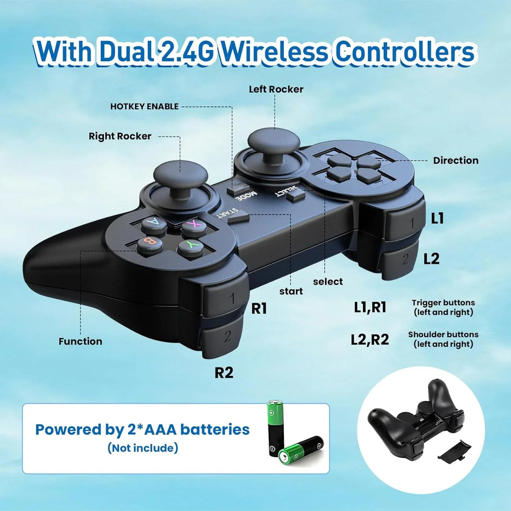 TV,Nostalgia for Emulators,Plug Stick - 4K Port,2 Video Wireless 12000+ Retro Console Preloaded Classic Stick Games Play Emulator Games,9 Game Retro Gamepads(64G) Support and HDMI