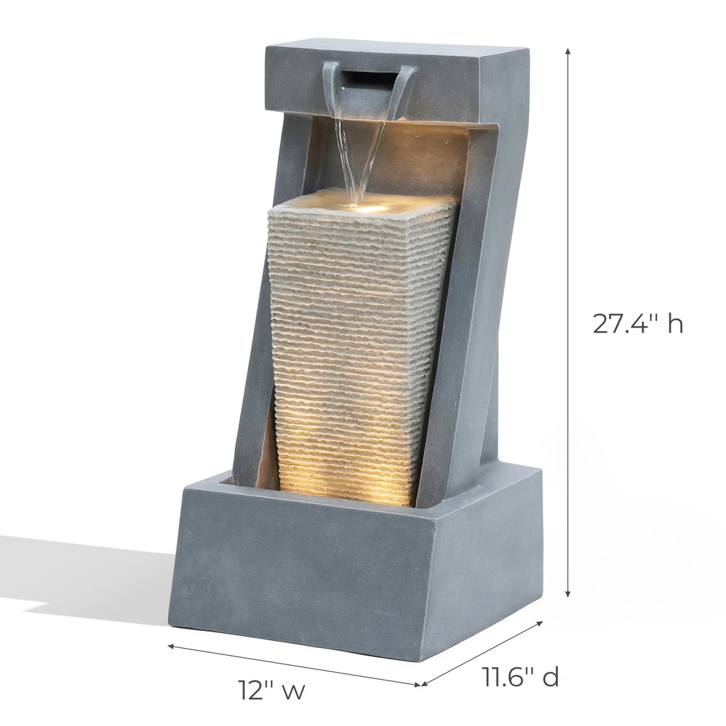 2-Column Outdoor Lights Resin Sculpture LuxenHome with Fountain Gray