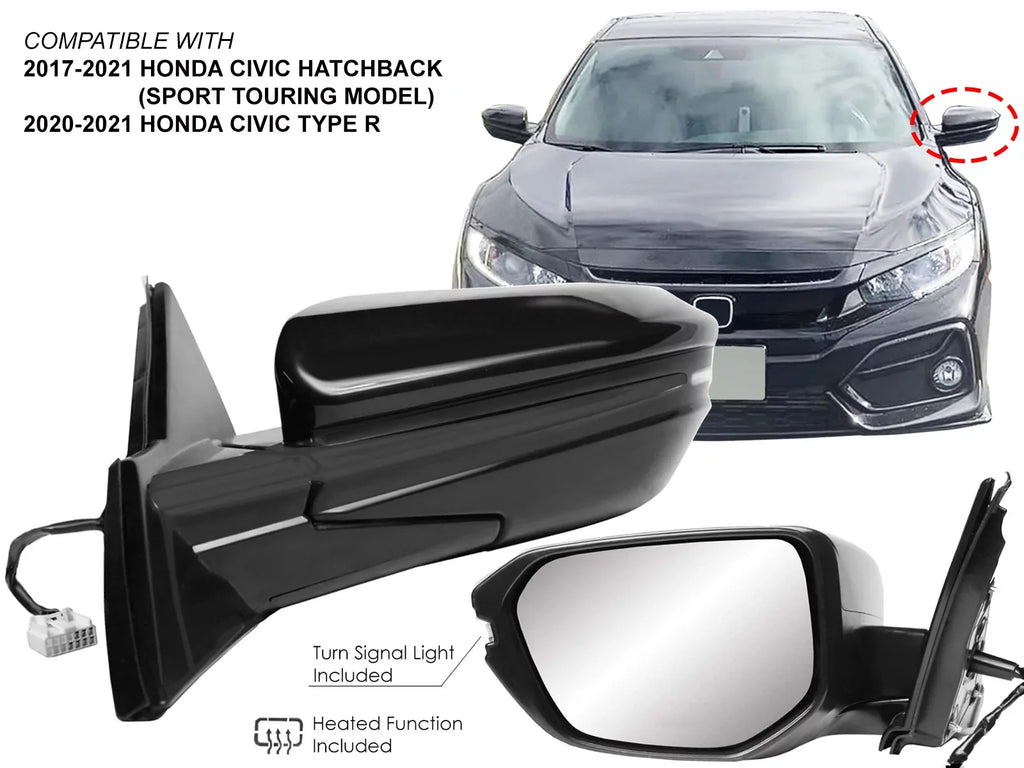 R Side Rear View Power APA Hatchback - Mirror 2021 CIVIC Signal HO1321343 Smooth Driver 76258TGGA42 Light Cap Type Replacement Left Heated for 2017 with