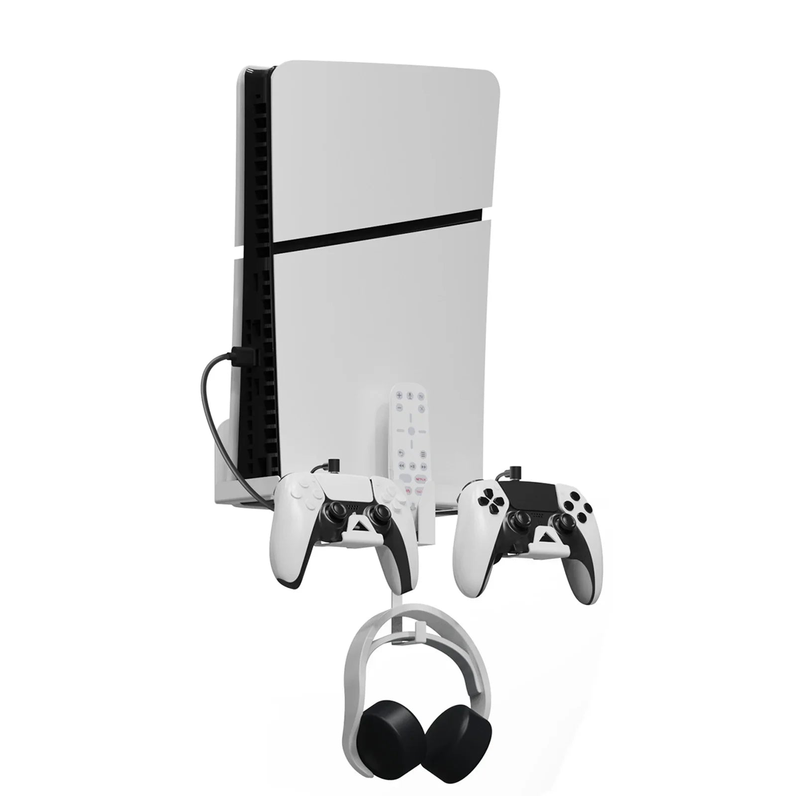 Space-Saving, Convenient Storage Iron Charging PS5 Cable Slim Set and Dual Bracket Wall Secure, with Mount Durable for