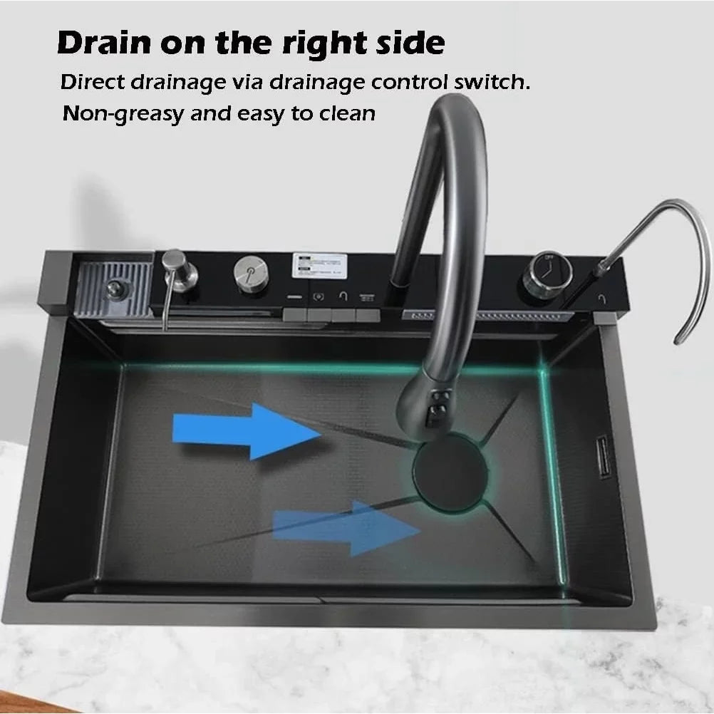Sink SinkIntegrated with Household INCH Waterfall Pull-Out Flying Nano Rain Sink Set Black Tap 29.5