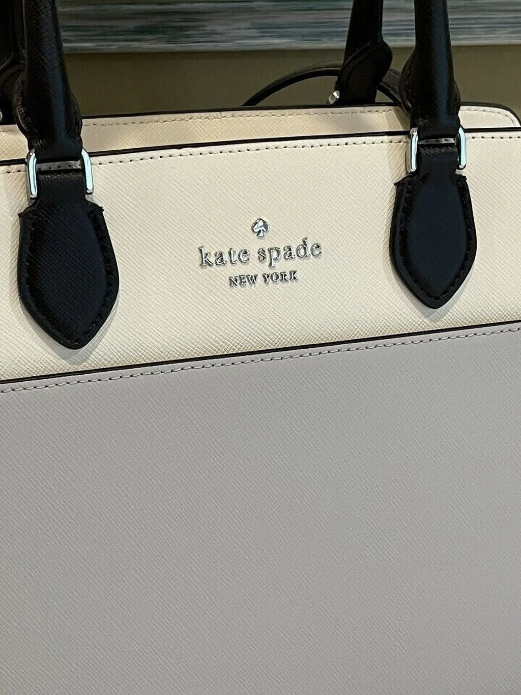 Satchel Purse Colorblock Grey Bag Spade Platinum Medium Madison Kate KC621 Leather