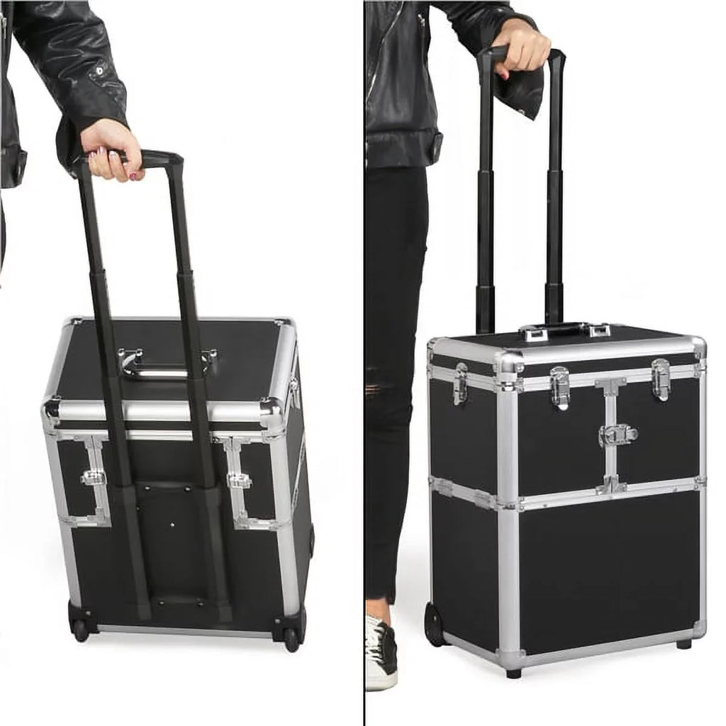 Trays, Wheels, Design Retractable Black Alden with Rolling Trolley Makeup Case Mirror, &