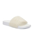 Slide Pool Ivory Sandals 8 JESSICA Shoes SIMPSON On Slip Round Beaded Toe Slide Womens Saycie M