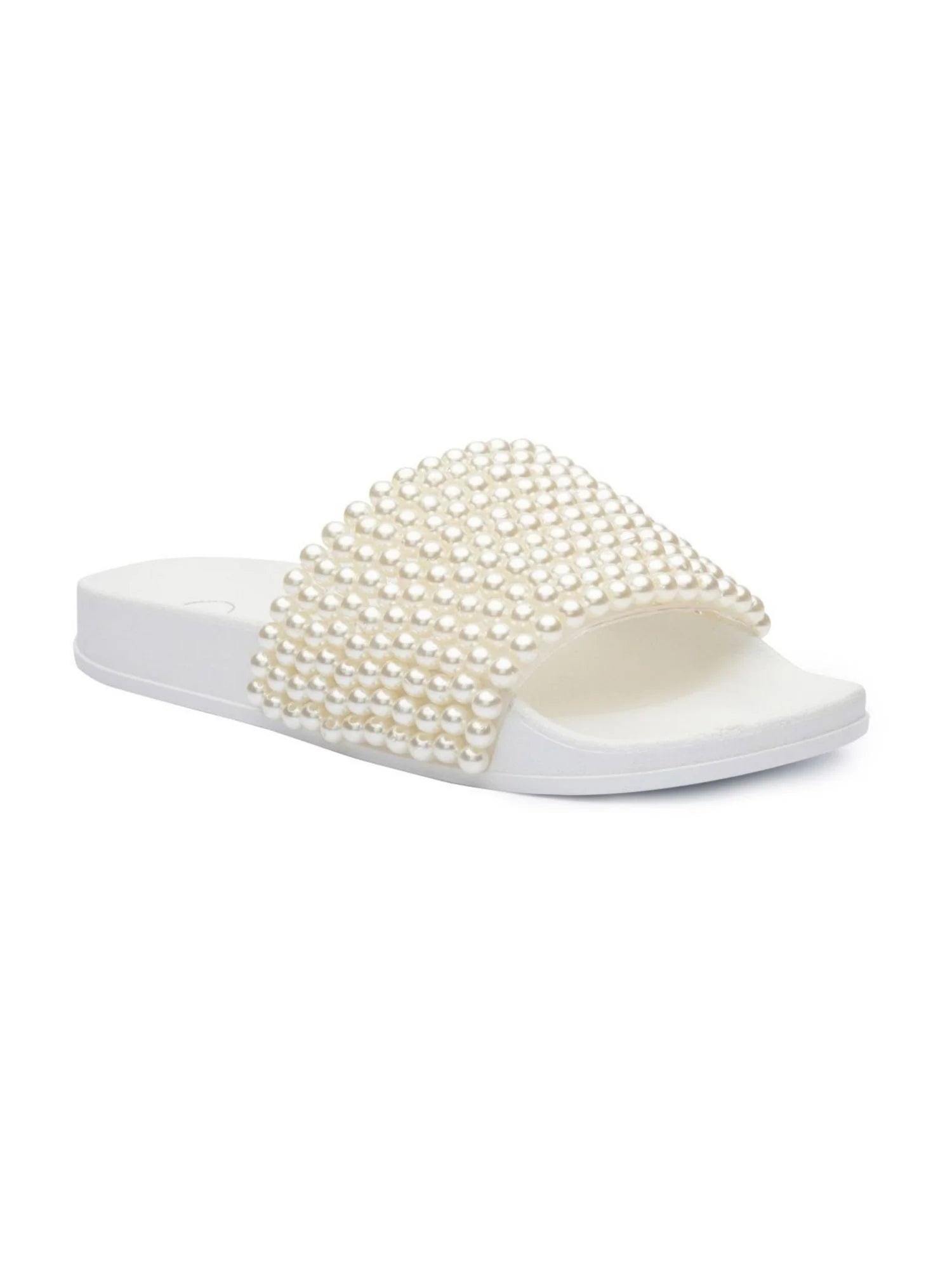 Slide Pool Ivory Sandals 8 JESSICA Shoes SIMPSON On Slip Round Beaded Toe Slide Womens Saycie M