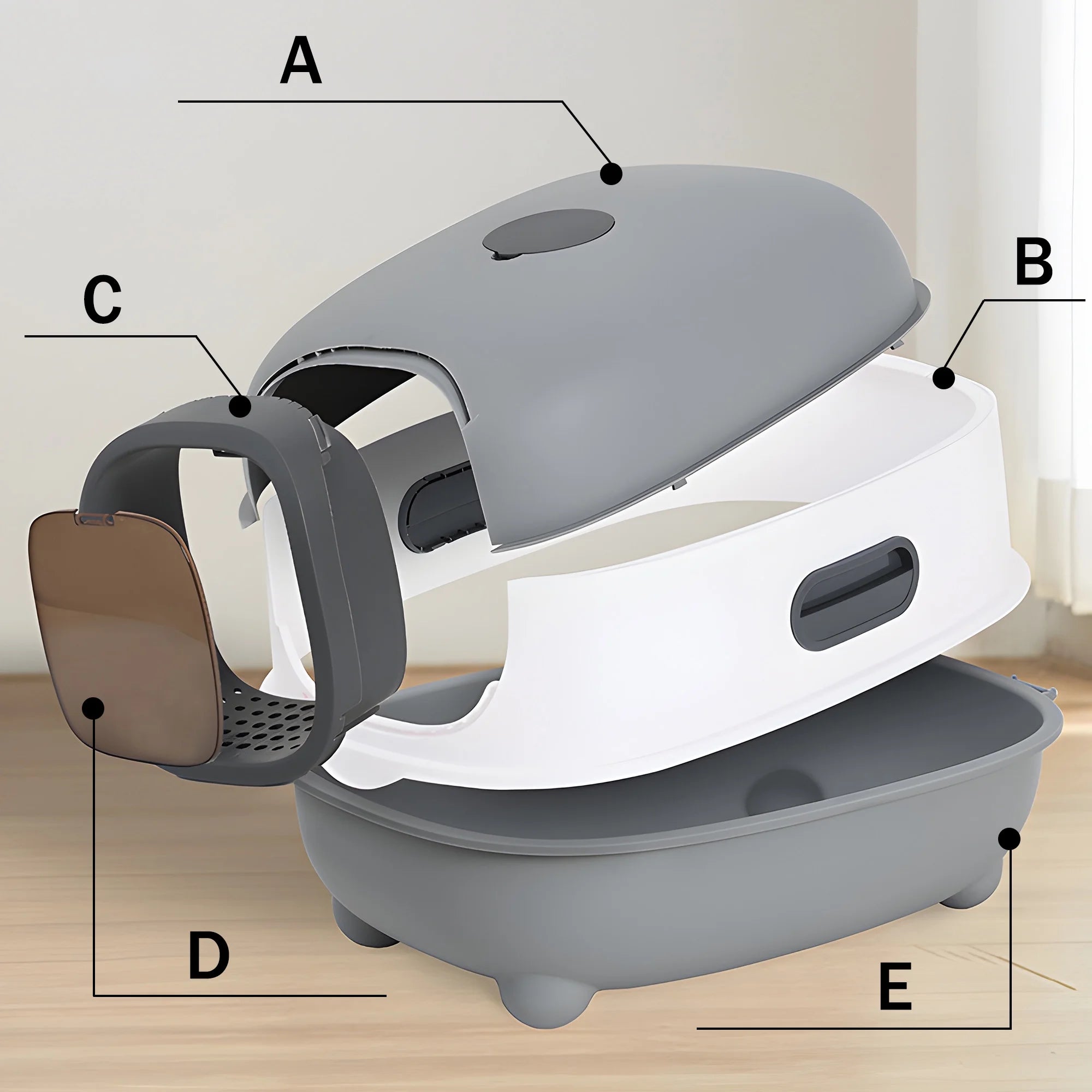 Litter Litter Cat Control,Jumbo Enclosed Hooded,Gray,Door EOIVSH Smelly Box,Pets Cat Large Isolate Boxes,Odor