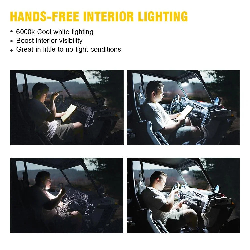 Aluminum - LED Integrated 9" Mirror fits Dome Rollbars UTV w/ 2" 1.75" View Rear Lights Xprite