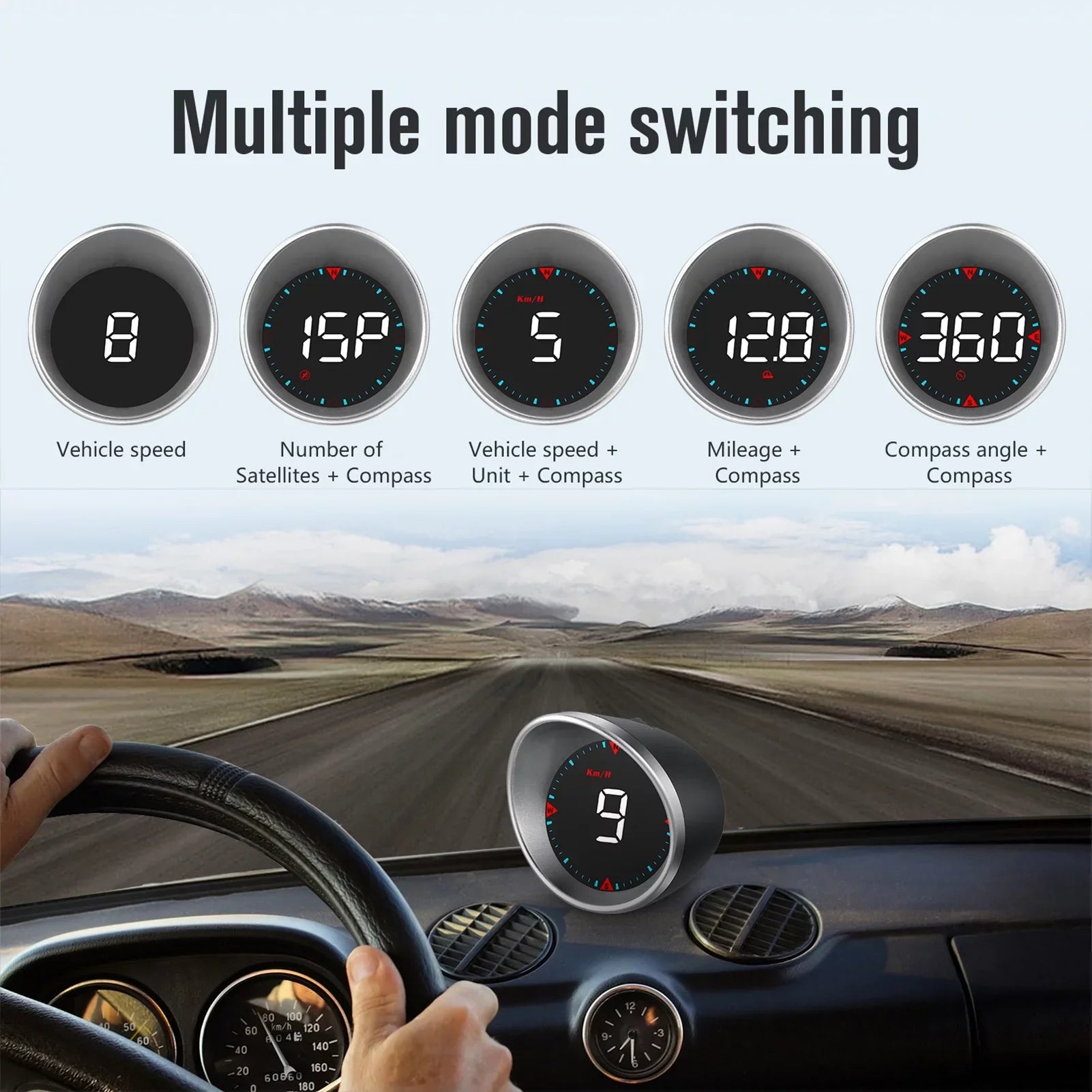 Car Digital Speedometer Display ametoys Display Car and Fatigue Angle, Driving Driving Mileage, Overspeed Compass Head-up