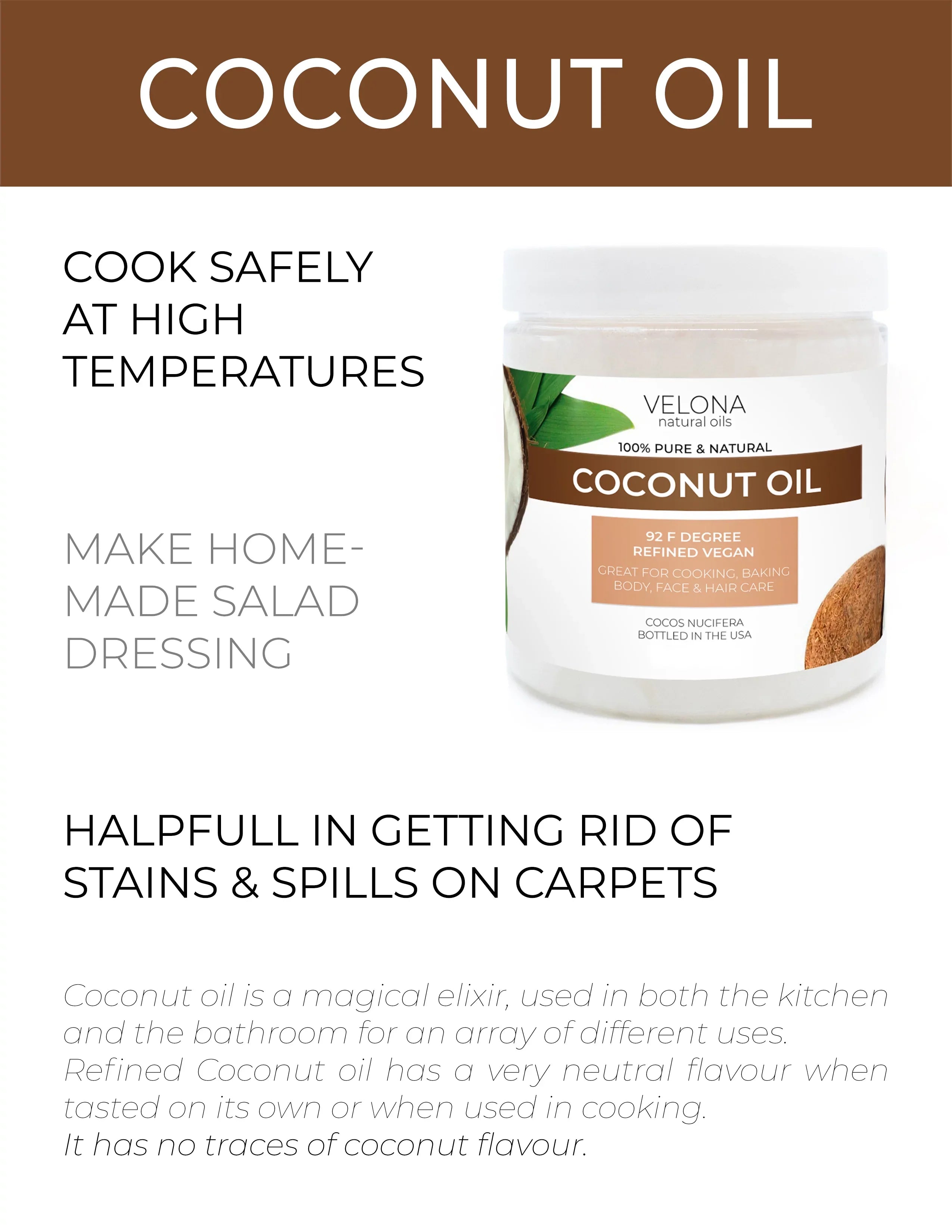 Degree - Pure 7 Skin, 92 100% Hair Cold | Oil Natural | jar Oil Care pressed Coconut Carrier lb in Body, Velona Refined, Face, | and |
