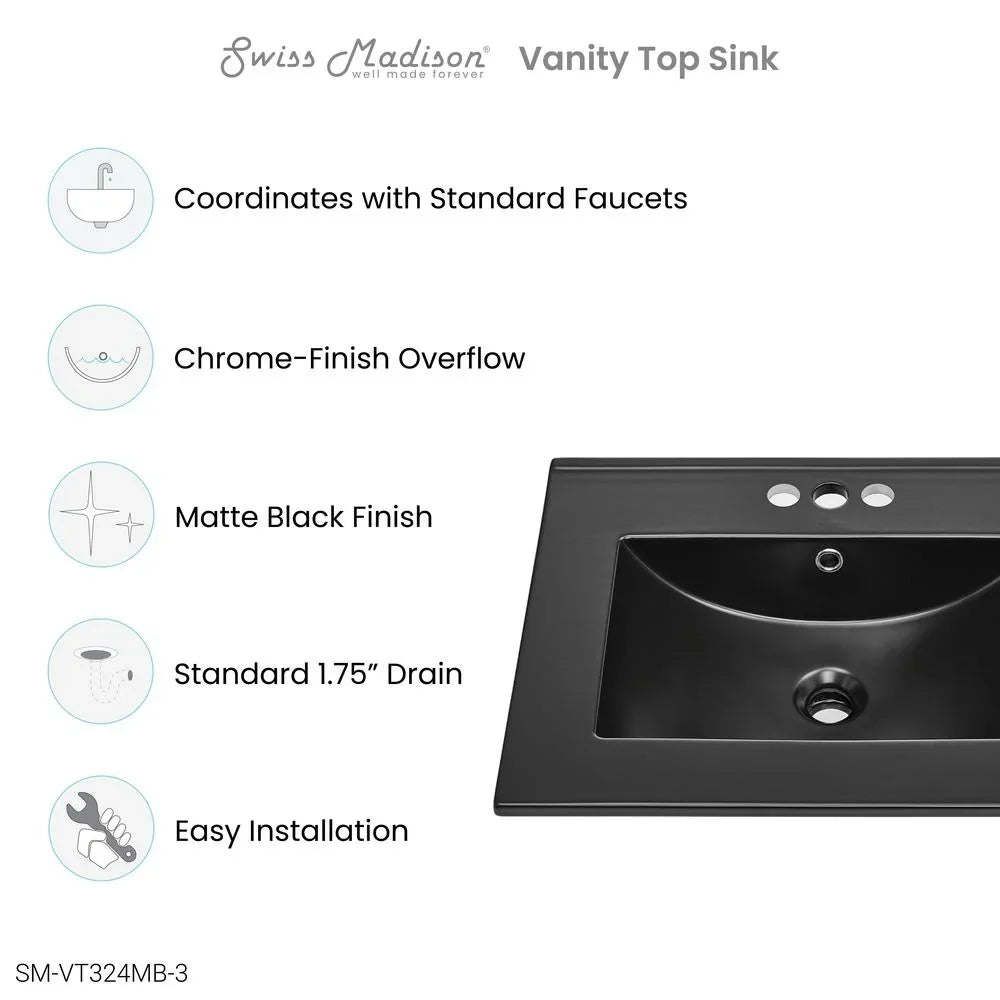 Sink with Black Matte 24" Vanity Faucet Bathroom Holes 4" Top in Centerset