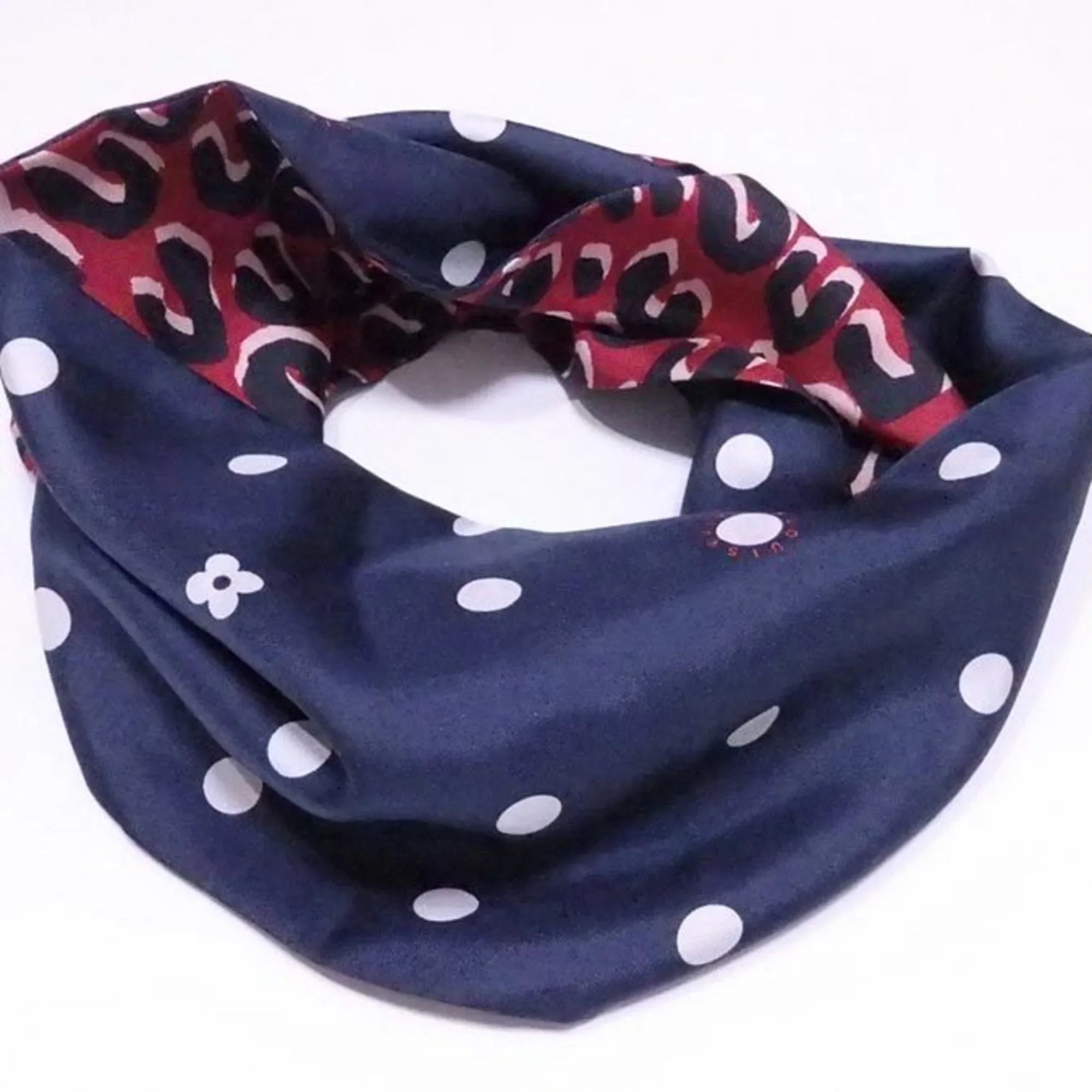 Silk 100% M74608 Women's Leopard Pre-Owned (Good) Scarf Multicolor Snood x Vuitton Red Louis Navy