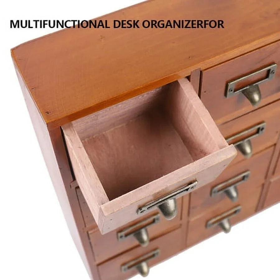 Wood Organizer Apothecary Desk Drawer Box Cabinet Drawers Retro Storage 16