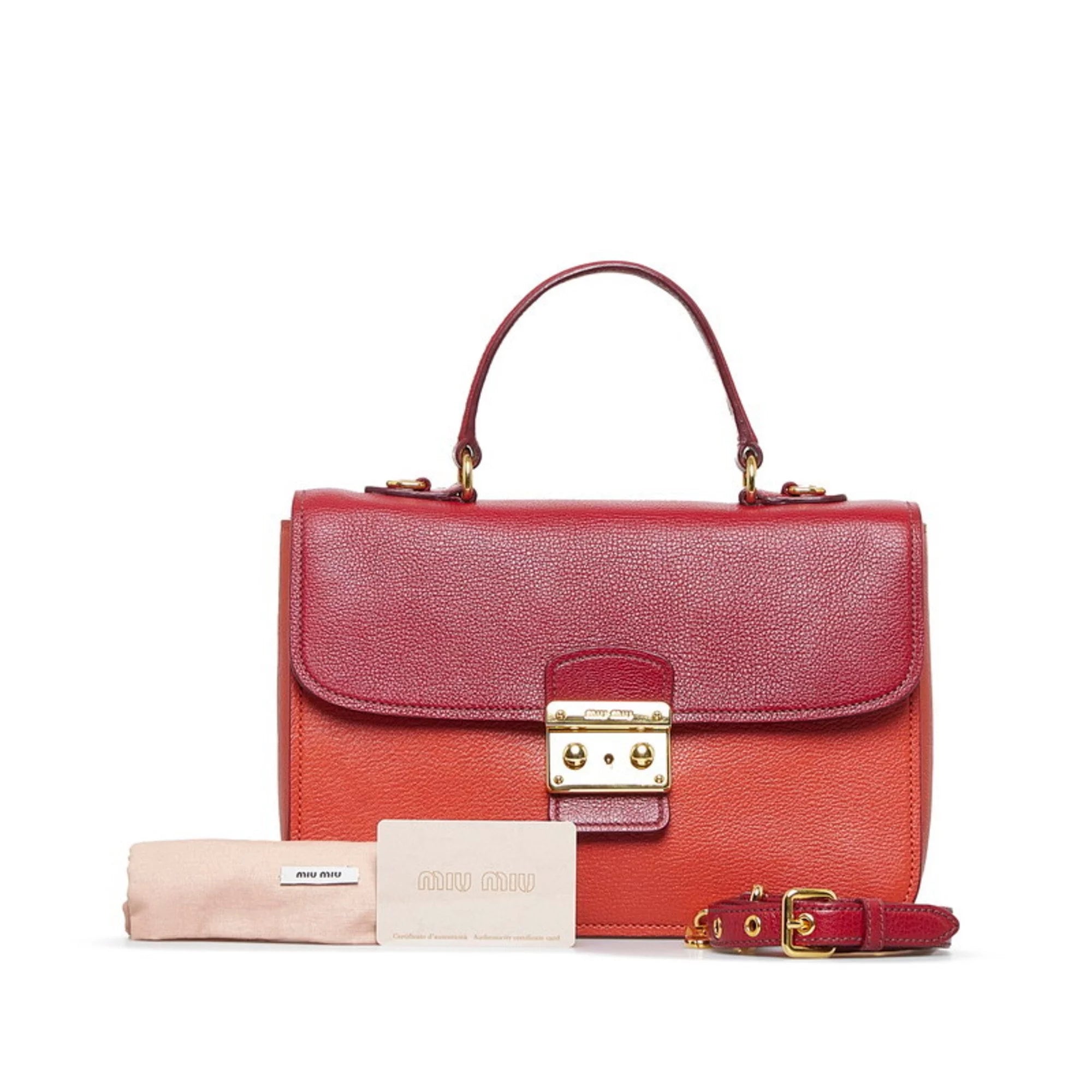 Miu Red Bag Orange Miu (Good) Shoulder MIUMIU Miu Ladies Madras Pre-Owned Bicolor Leather Handbag RN0726