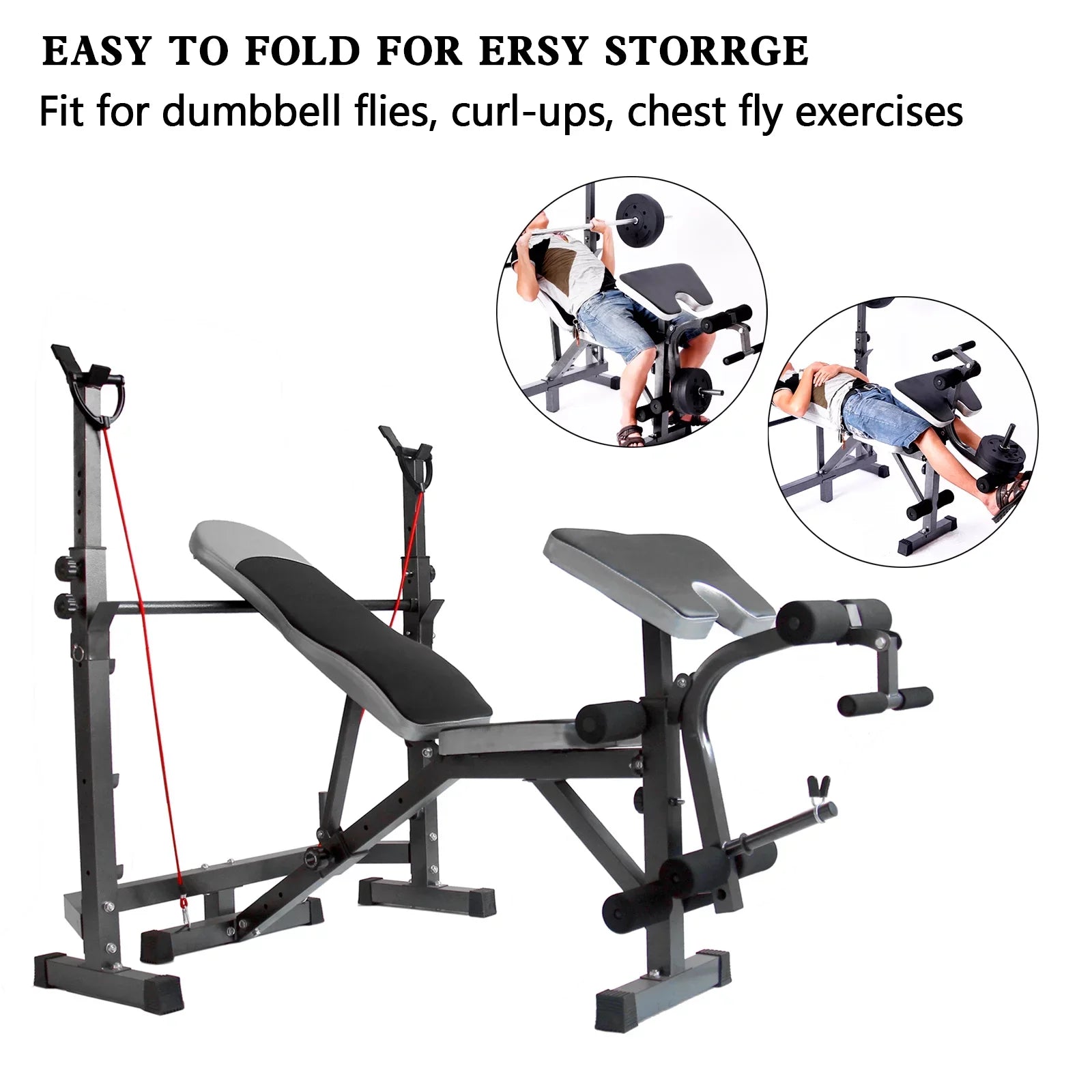 Weight Press Bench Adjustable Folding Bench Rack Full Body W/Barbell Workout