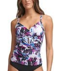 Twisted-Bust Calvin ISLAND Top, US FEATHER Small Klein ROSETTE MULTI Tankini