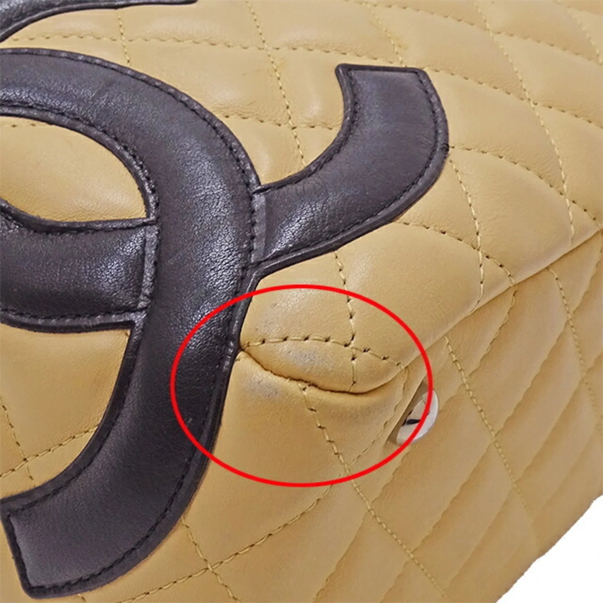 Lambskin Beige CHANEL Women's Handbag (Fair) Cambon Bag Pre-Owned Black